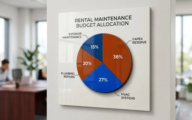 Budget allocation pie chart showing maintenance categories for NC rentals