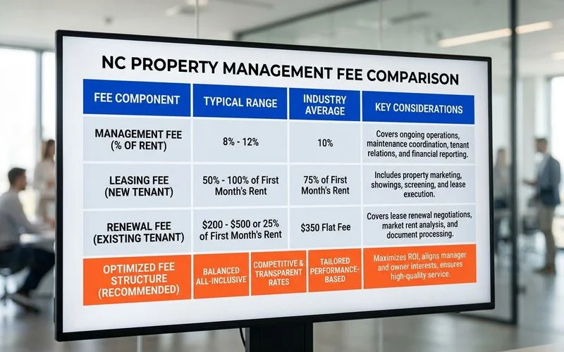 Comparison table of typical NC property management fee components