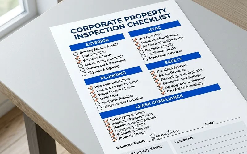 Detailed inspection checklist infographic showing categories and items