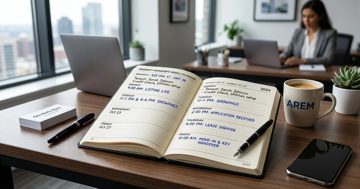 Calendar with tenant placement timeline milestones marked