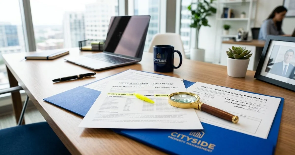 Credit report and DTI calculation laid out for tenant screening review