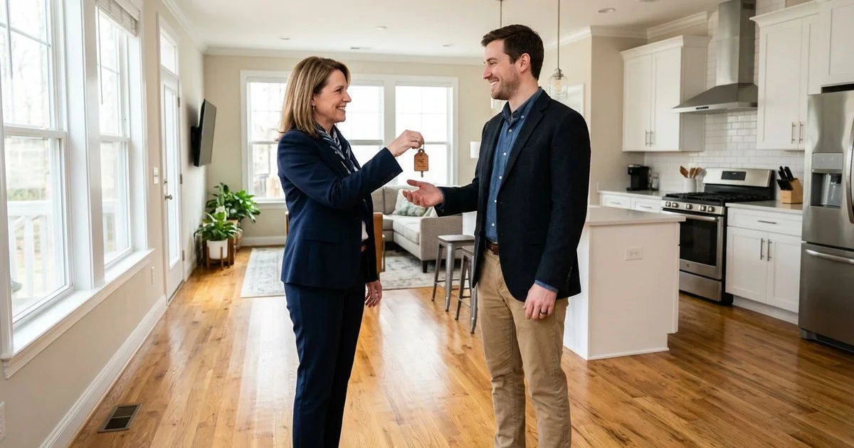 First-time investor touring a residential Triangle home with a real estate agent
