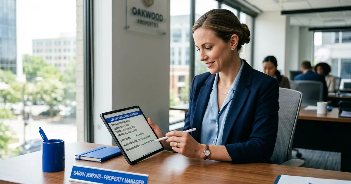 Property manager reviewing a tenant screening report